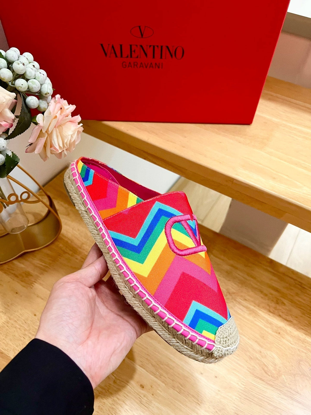 GARAVANI PRINTED COLORFUL CANVAS MULE WITH EMBROIDERED LOGO