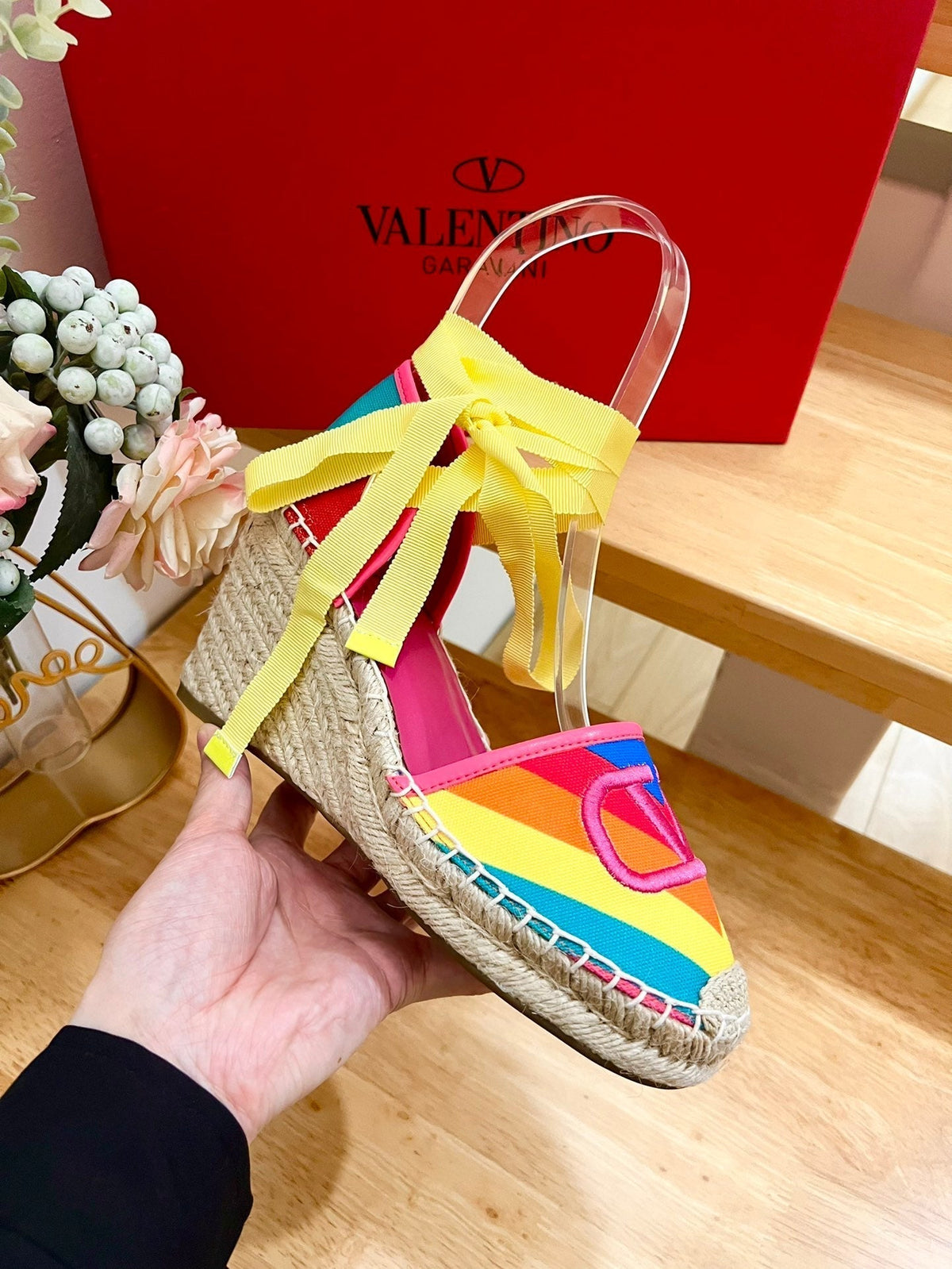 GARAVANI PRINTED COLORFUL CANVAS HIGH SANDAL 95 MM WITH EMBROIDERED LOGO