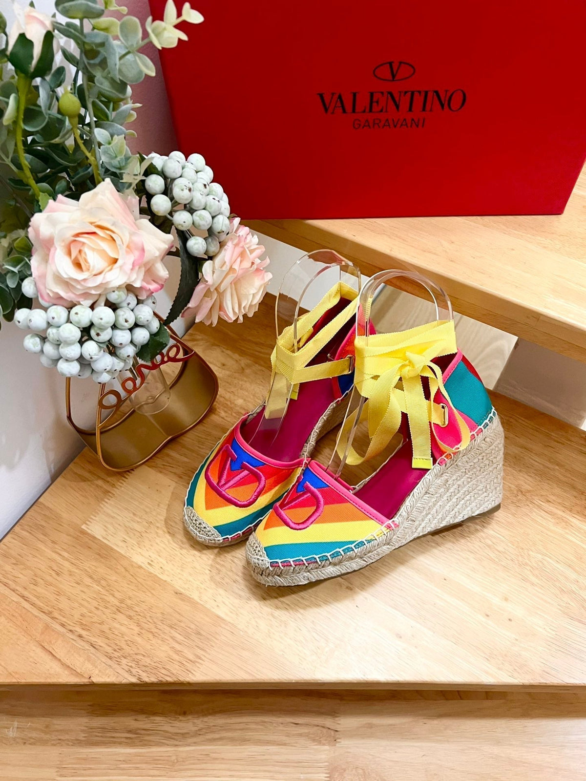 GARAVANI PRINTED COLORFUL CANVAS HIGH SANDAL 95 MM WITH EMBROIDERED LOGO