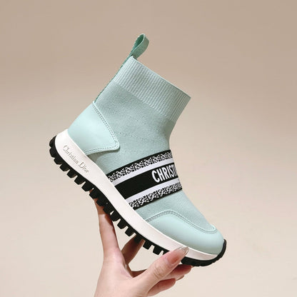 CD High-Top Sneaker 40mm Jade Green Stretch Wool And Lambskin