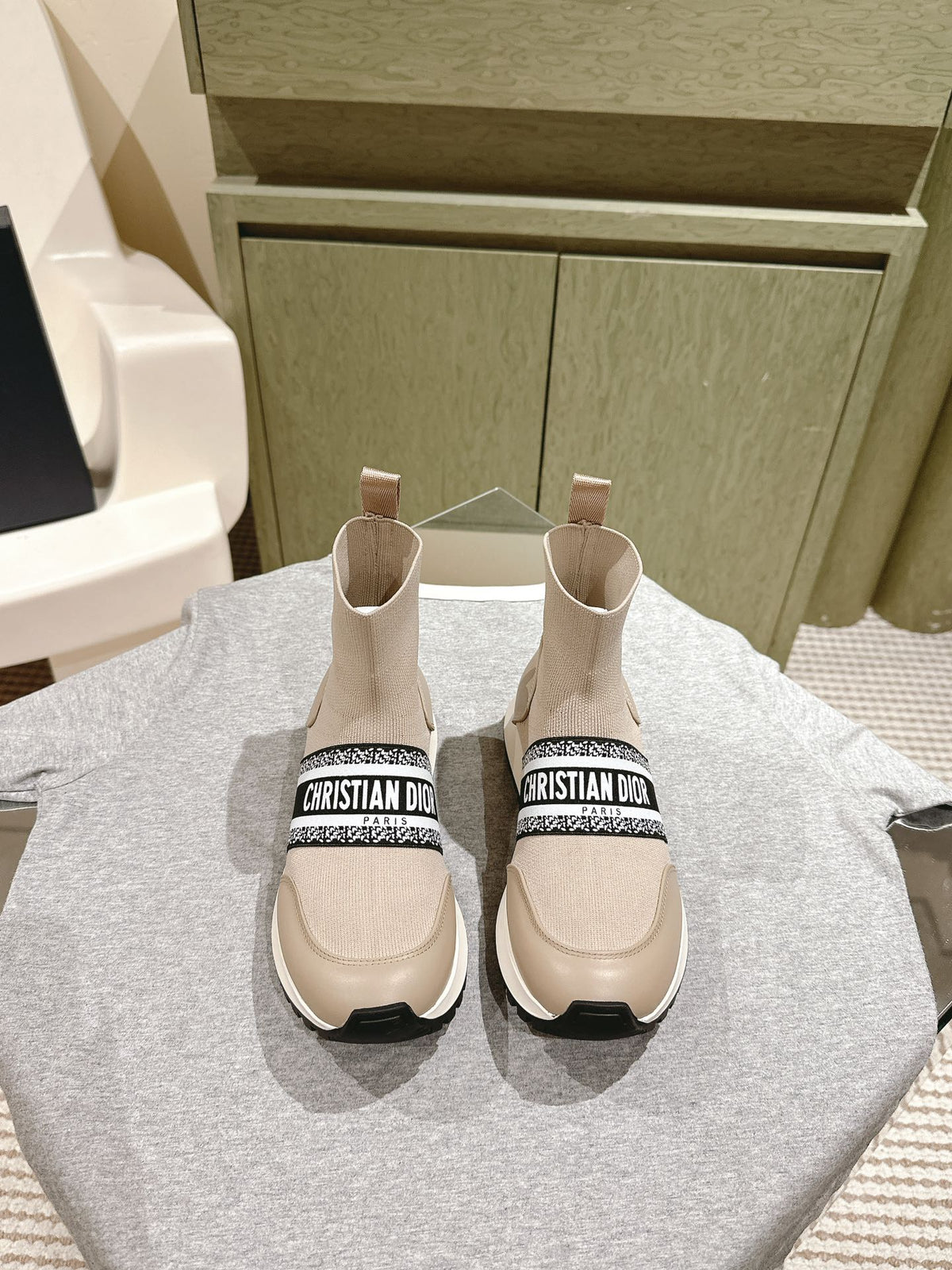 CD High-Top Sneaker 40mm Beige Stretch Wool And Lambskin