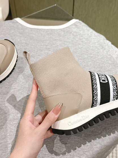 CD High-Top Sneaker 40mm Beige Stretch Wool And Lambskin