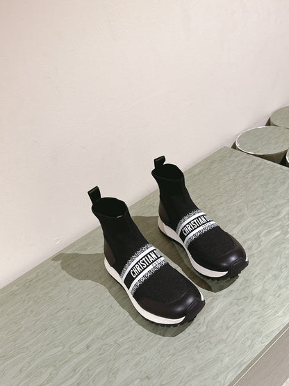 CD High-Top Sneaker 40mm Black Stretch Wool And Lambskin