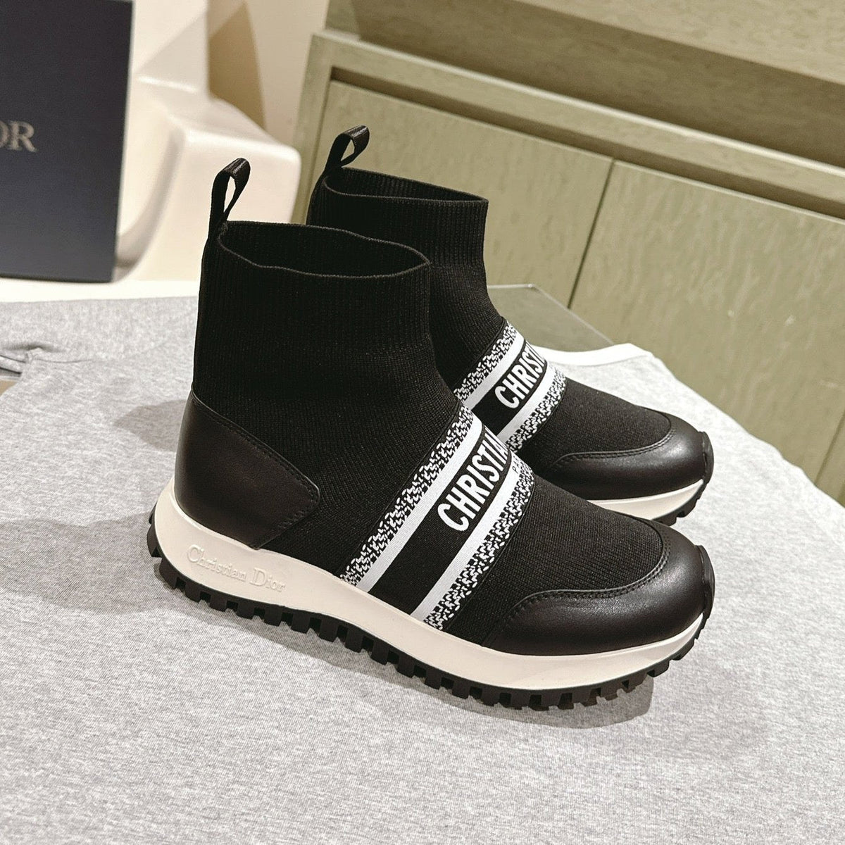 CD High-Top Sneaker 40mm Black Stretch Wool And Lambskin