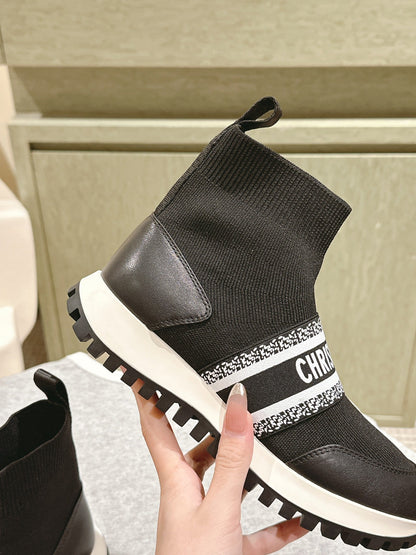 CD High-Top Sneaker 40mm Black Stretch Wool And Lambskin