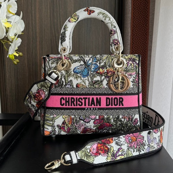 medium lady 24 black pink flower embroidery