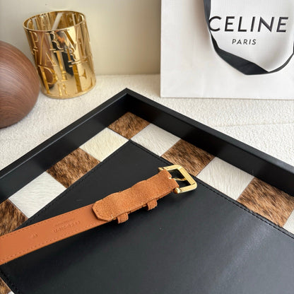 CELINE 26S BELT 25 MM IN CAMEL SUEDE 657474