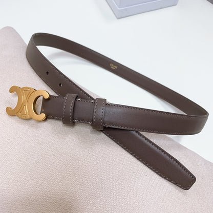 CL MEDIUM 25 MM TRIOMPHE BELT IN CHOCOLATE BROWN LEATHER GOLD HARDWARE