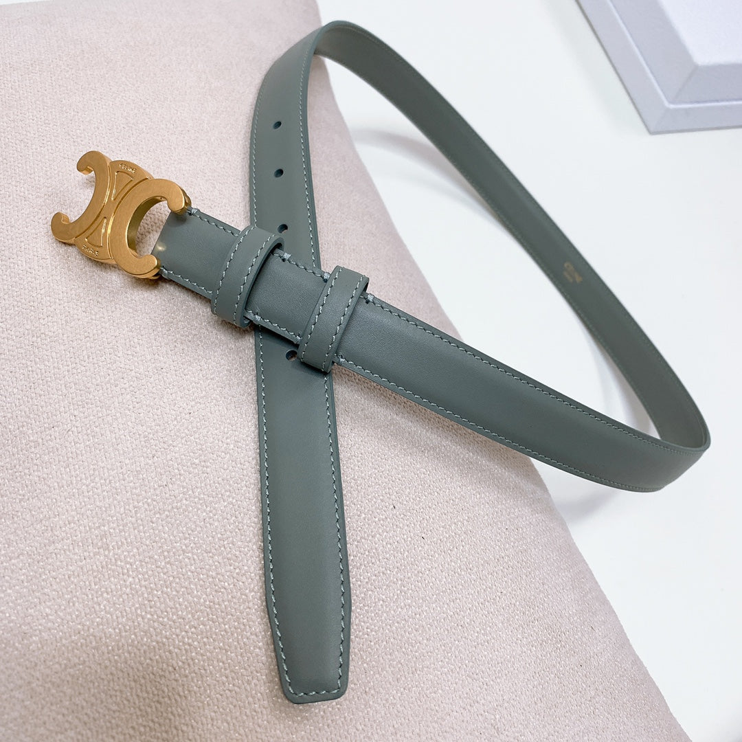 CEL 25mm Triomphe Belt Gray Green Taurillon Leather 176672