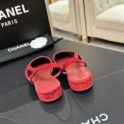 CC 26s Rhinestone Slingback Flat Shoe Red Black Suede Canvas 907697