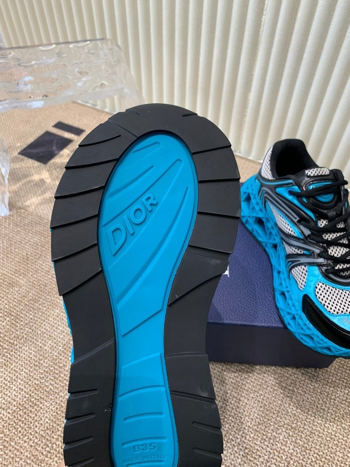 CD Sneaker B35 In Blue Mix White Black Calfskin And Fabric 113121