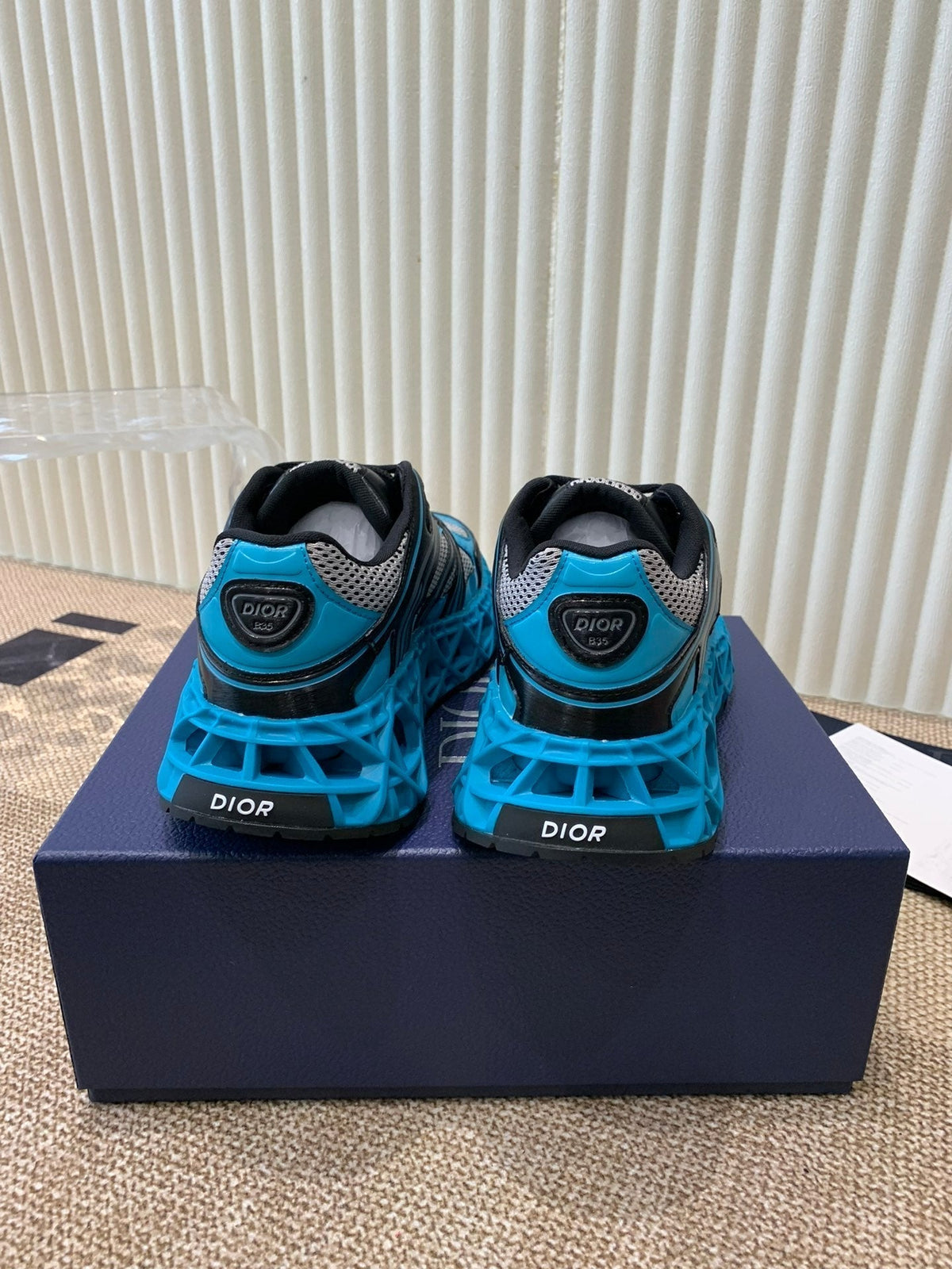 CD Sneaker B35 In Blue Mix White Black Calfskin And Fabric 113121