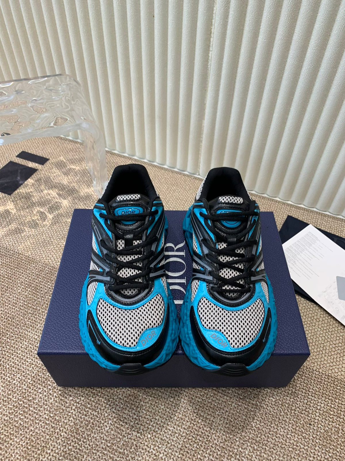 CD Sneaker B35 In Blue Mix White Black Calfskin And Fabric 113121