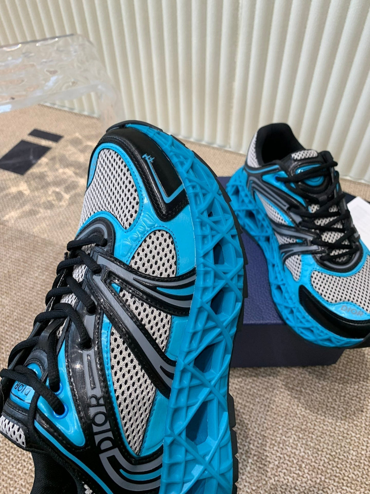 CD Sneaker B35 In Blue Mix White Black Calfskin And Fabric 113121