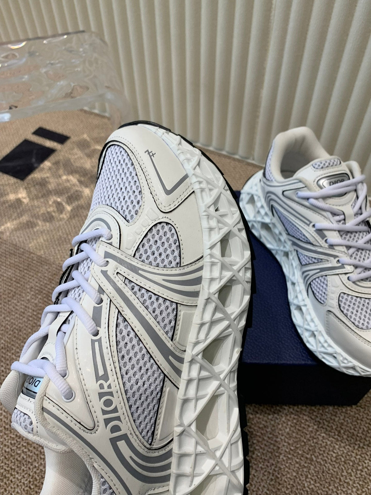 CD Sneaker B35 In White Mix Ivory White Calfskin And Fabric 113127
