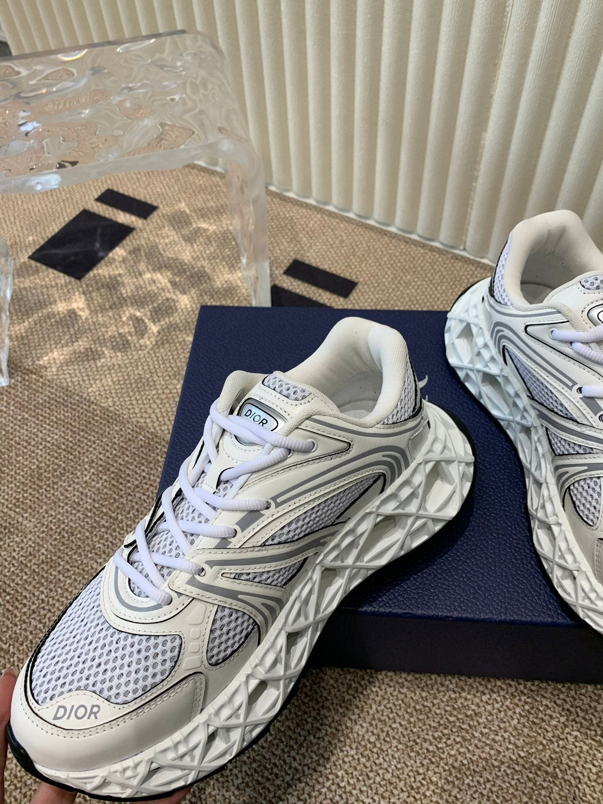 CD Sneaker B35 In White Mix Ivory White Calfskin And Fabric 113127