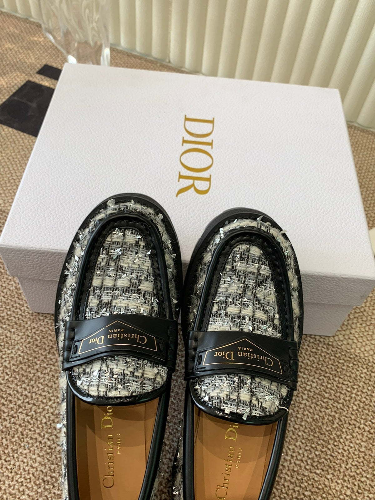CD Boy Platform Loafer In Black Mix White Tweed Fabric And Cowhide 113485