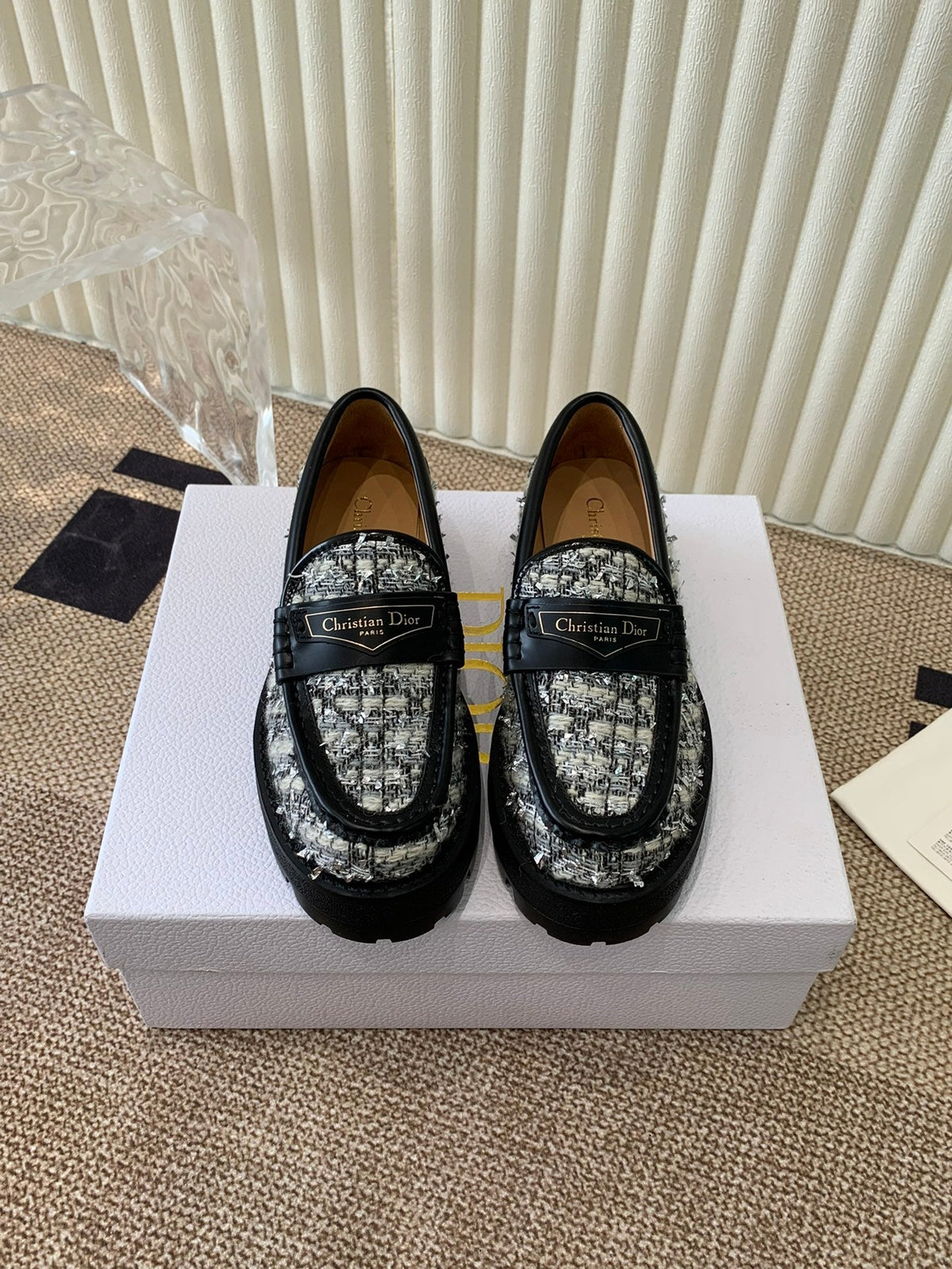 CD Boy Platform Loafer In Black Mix White Tweed Fabric And Cowhide 113485