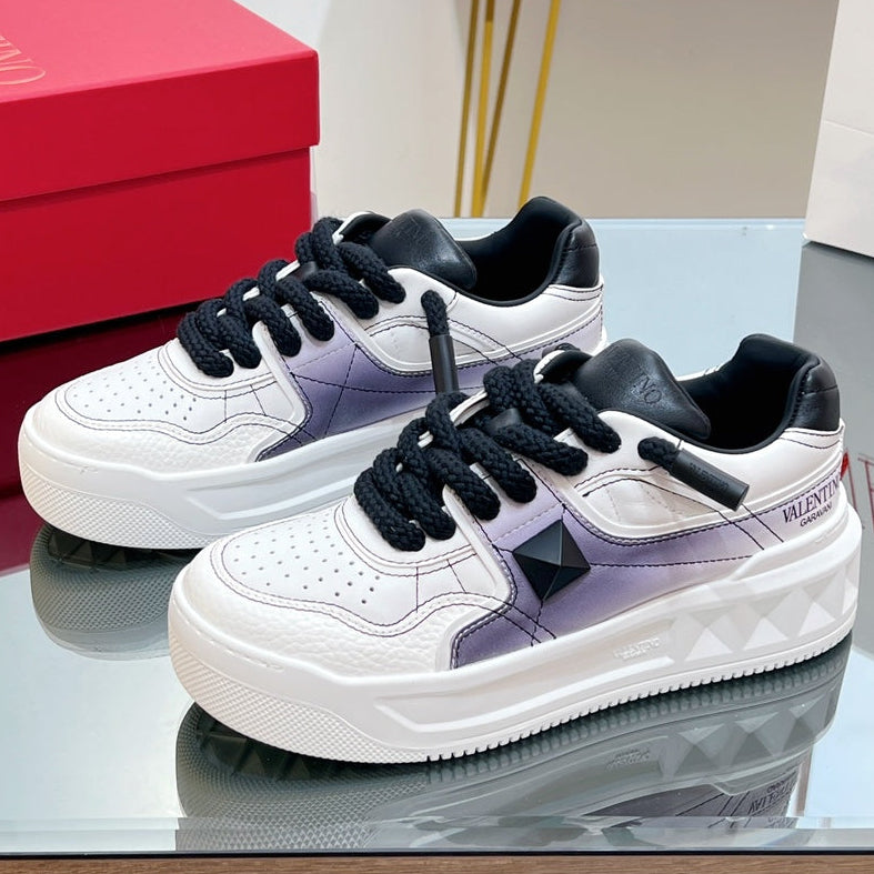 VT 2025 Garavani Sneakers White Black Purple Cowhide 546974