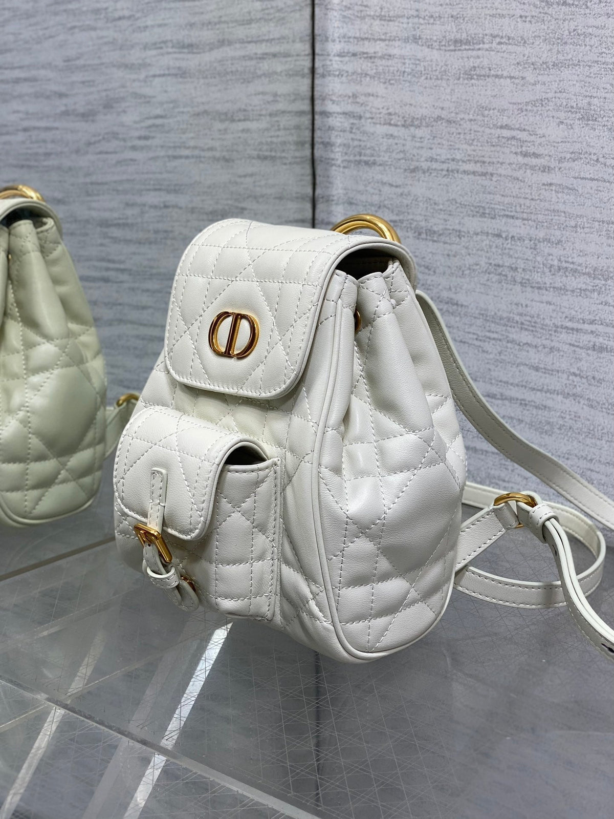 SMALL 20 CARO BACKPACK IN WHITE MACROCANNAGE LAMBSKIN