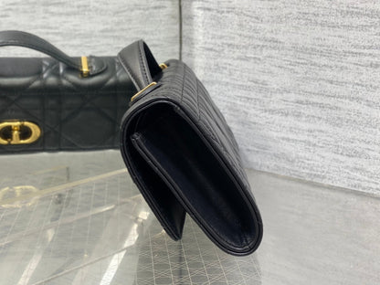MISS CARO TOP HANDLE POUCH 24 IN BLACK MACROCANNAGE LAMBSKIN