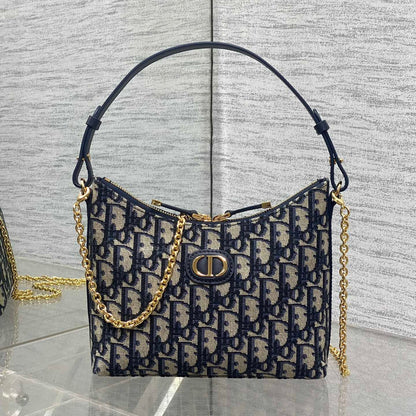Dior 2025 Bag 19cm Navy Blue mix Beige Oblique Fabric mix Leather 272830