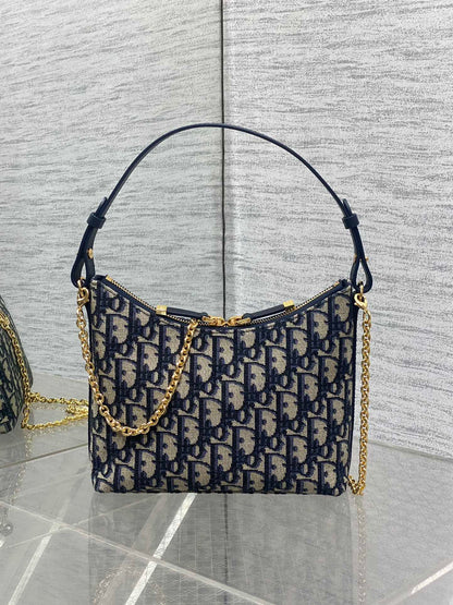 Dior 2025 Bag 19cm Navy Blue mix Beige Oblique Fabric mix Leather 272830
