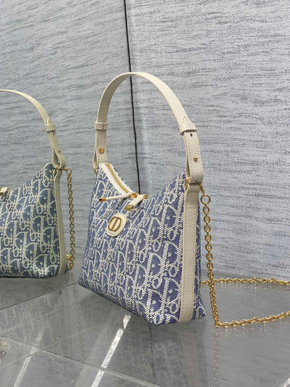 Dior 2025 Bag 19cm Blue mix White Oblique Fabric mix Leather 272832