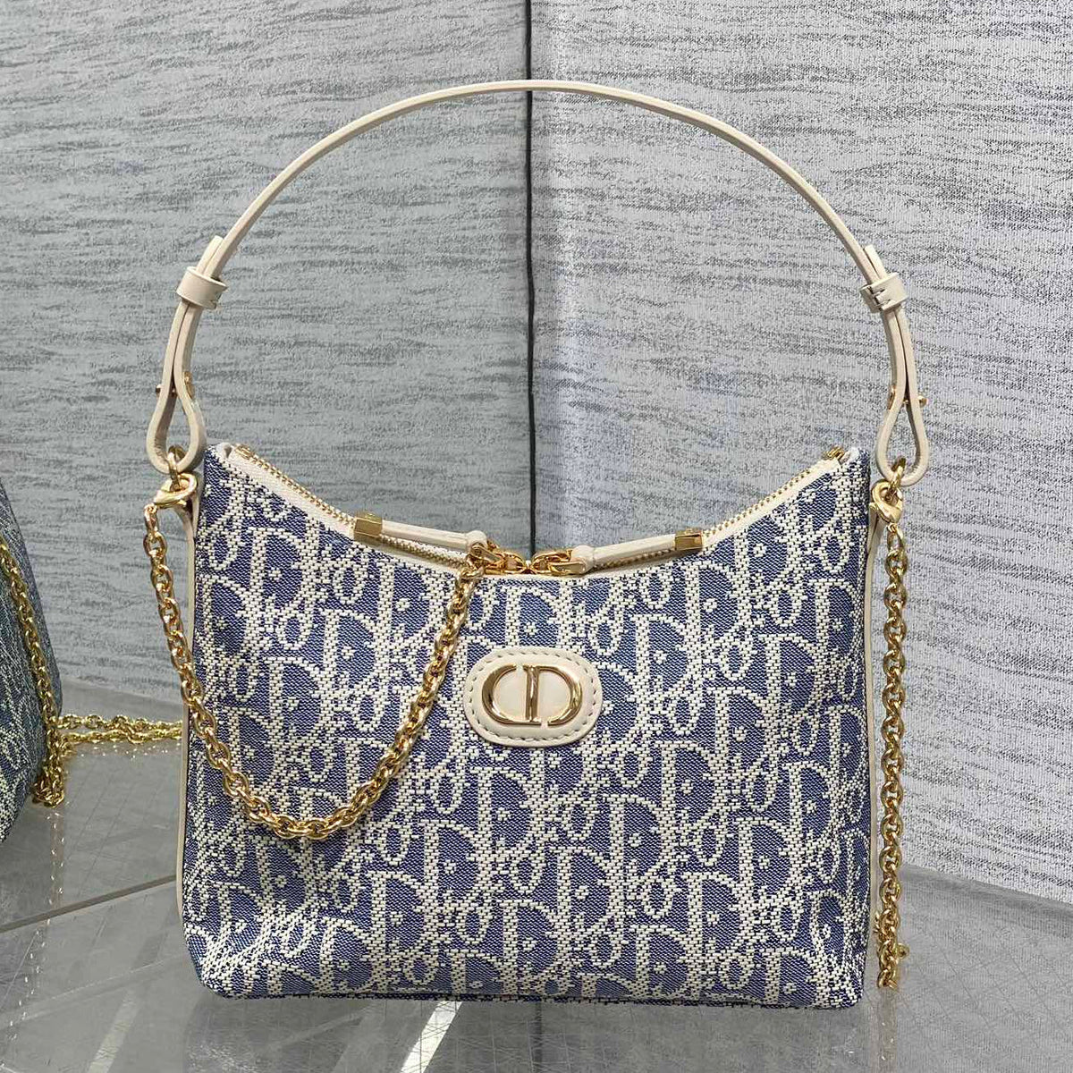 Dior 2025 Bag 19cm Blue mix White Oblique Fabric mix Leather 272832
