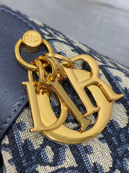 Dior 2025 Voyage Bag 28cm Navy Blue mix Beige Canvas Leather 270574