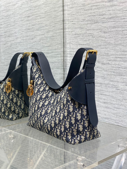 Dior 2025 Voyage Bag 28cm Navy Blue mix Beige Canvas Leather 270574