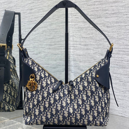 Dior 2025 Voyage Bag 28cm Navy Blue mix Beige Canvas Leather 270574