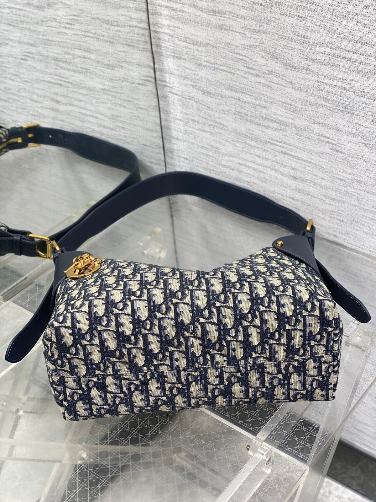 Dior 2025 Voyage Bag 28cm Navy Blue mix Beige Canvas Leather 270574
