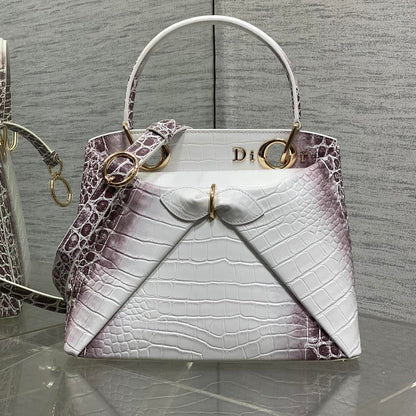 Dior 2025 Crocodile Pattern Bag 28cm White Purple Leather 272527