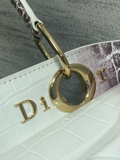 Dior 2025 Crocodile Pattern Bag 28cm White Purple Leather 272527