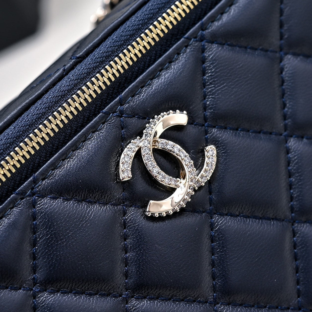 CC 24K Vanity Top Handle 17cm Blue Lambskin Silver Hardware
