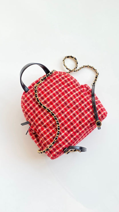CC Houndstooth Backpack 28 Red Wool Tweed