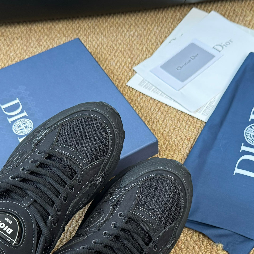 CD And Stone Island B30 Sneaker Black Cowhide And Polyester Mesh Fabric