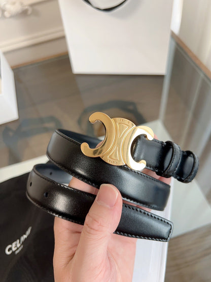 TRIOMPHE BELT 24MM IN GLOSSY BLACK CALFSKIN WITH GOLD BUCKLE
