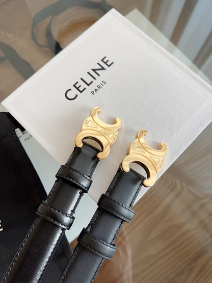 TRIOMPHE BELT 24MM IN GLOSSY BLACK CALFSKIN WITH GOLD BUCKLE
