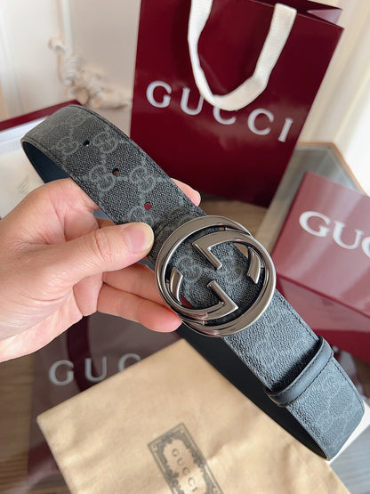 Gucci Supreme Belt Blunt Copper Buckle 40mm Slate Gray Leather Canvas