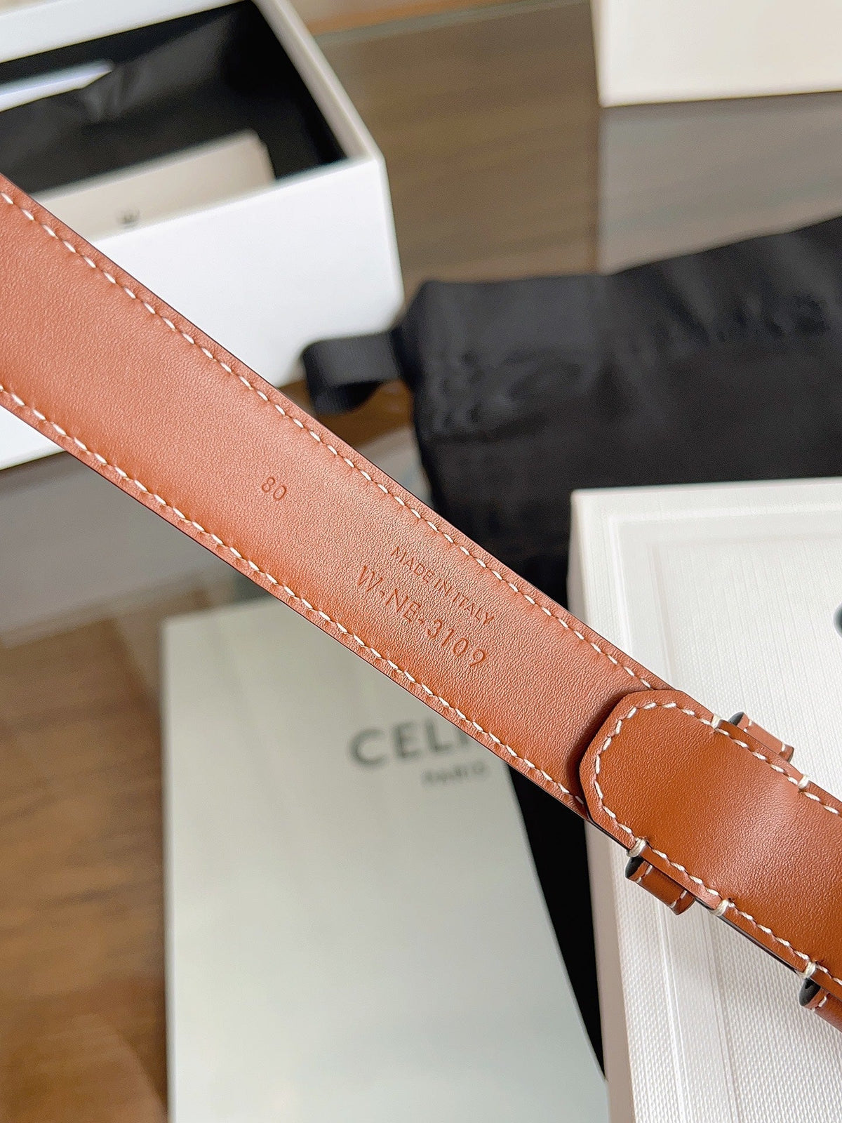 CELINE 26S BELT 25 MM IN BLACK AND BROWN CALFSKIN 669834