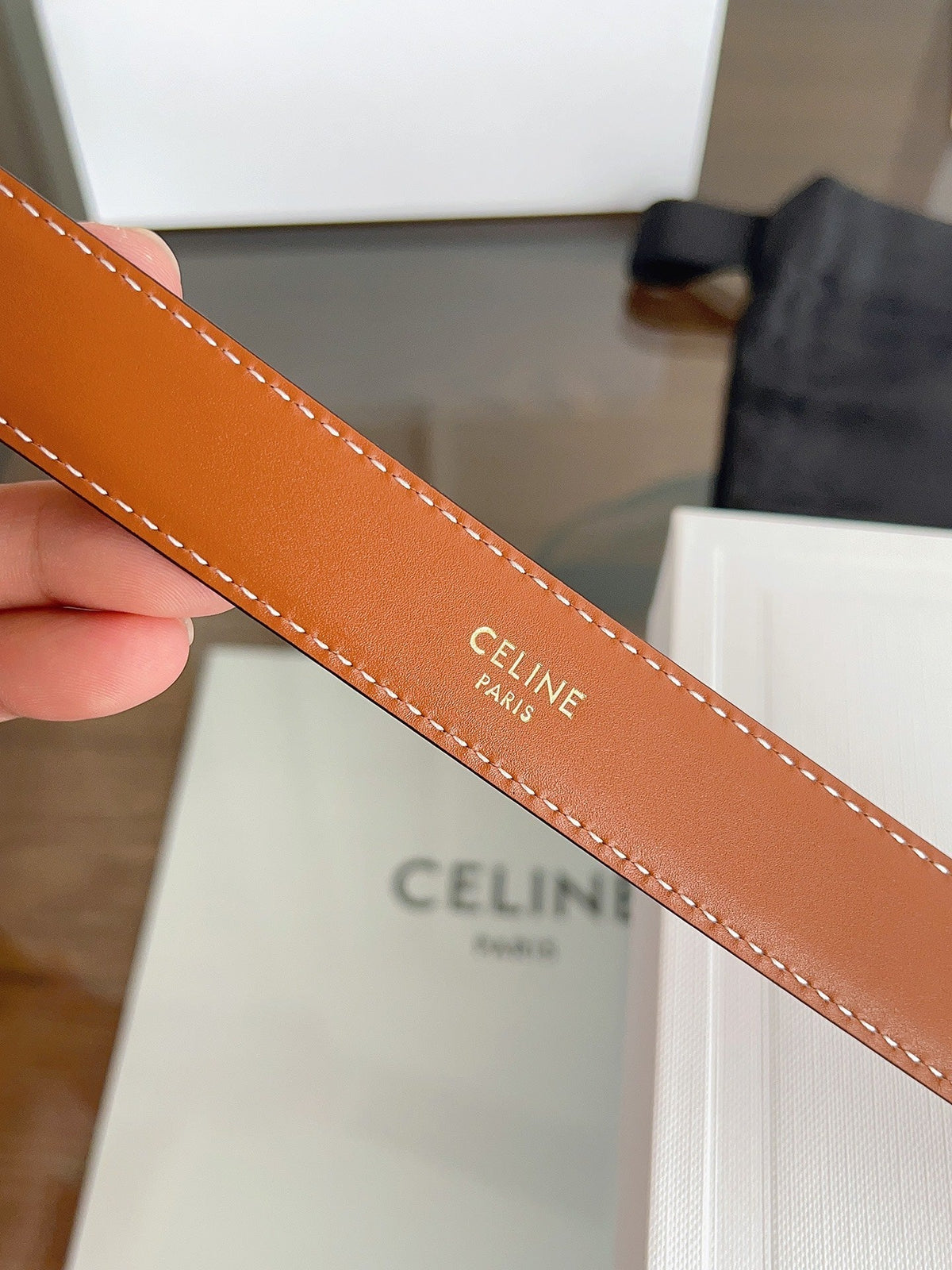CELINE 26S BELT 25 MM IN BROWN CALFSKIN 669838