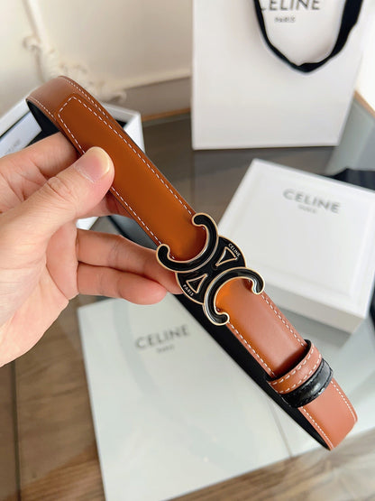 CELINE 26S REVERSIBLE BELT 25 MM IN BROWN AND BLACK CALFSKIN 669842
