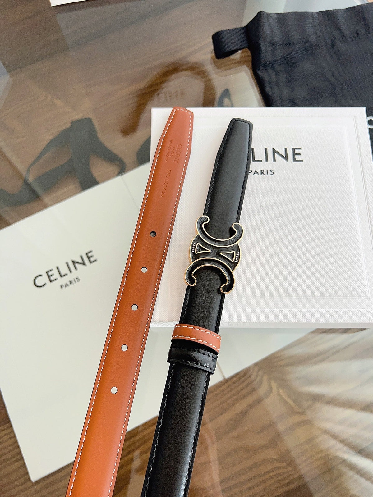 CELINE 26S REVERSIBLE BELT 25 MM IN BROWN AND BLACK CALFSKIN 669842