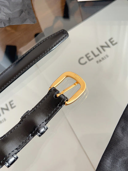 CELINE 26S BELT 18 MM IN BLACK CALFSKIN 658527