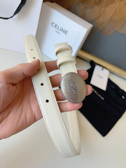CELINE 26S BELT 25 MM IN WHITE CALFSKIN 672302