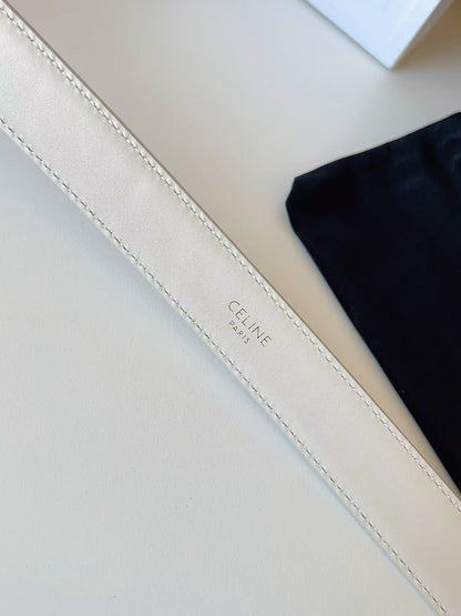 CELINE 26S BELT 25 MM IN WHITE CALFSKIN 672302