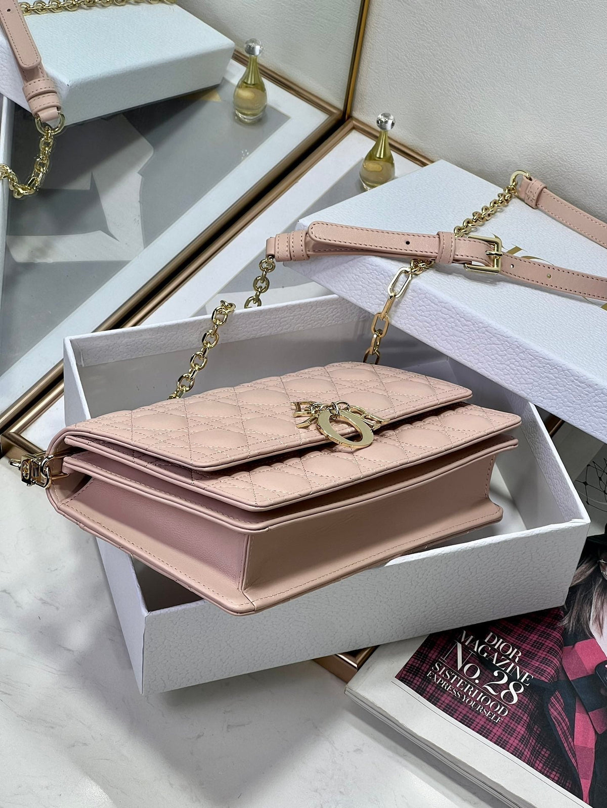 MY CD 24 TOP HANDLE BAG PASTEL PINK LAMBSKIN