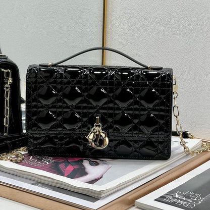 MY CD 24 TOP HANDLE BAG BLACK PATENT LAMBSKIN